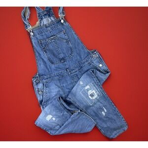 Gap Denim Overalls Crop Slouch Light Indigo Denim Distressed Retro Women Sz S